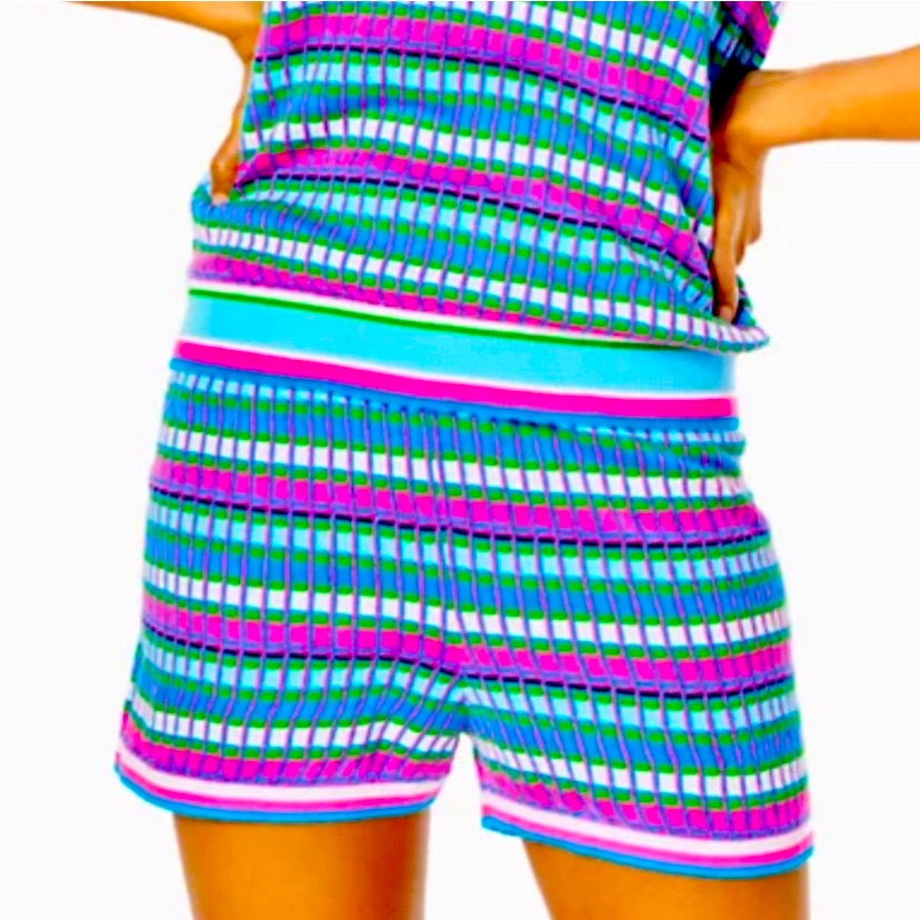 Lilly Pulitzer Avington Sweater Short Mermaid Stripe Turquoise Shore Sz M